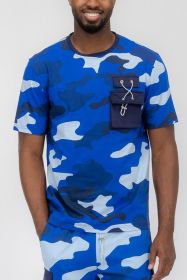 Weiv Full Camo Short Sleeve TShirt (Color: Blue, size: M)