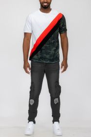 SHORT SLEEVE CAMO COLOR BLOCK TSHIRT (Color: White, size: M)