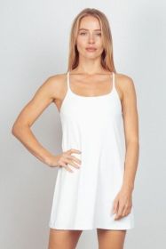 VERY J Sleeveless Active Tennis Dress with Unitard Liner (Color: White, size: S)
