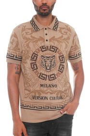 Version Couture Polo Button Down Shirt (Color: Khaki, size: L)