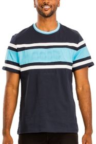 COTTON THREE STRIPE TSHIRT (Color: NAVY SKY, size: L)