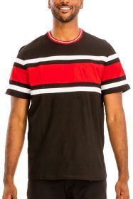 COTTON THREE STRIPE TSHIRT (Color: BLACK RED, size: L)