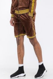 Status Print Velour Shorts Suede Shorts (Color: BROWN GOLD, size: S)