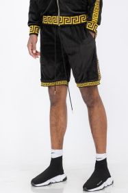 Status Print Velour Shorts Suede Shorts (Color: BLACK GOLD, size: 3XL)