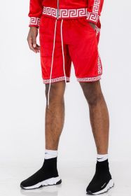 Status Print Velour Shorts Suede Shorts (Color: RED WHITE, size: S)