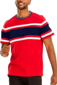 COTTON THREE STRIPE TSHIRT (Color: RED NAVY, size: S)