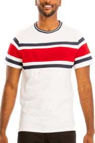 COTTON THREE STRIPE TSHIRT (Color: WHITE RED, size: 3XL)