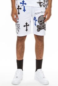 Weiv Mens Chrome Cross Skull Shorts (Color: WHITE BLUE, size: S)