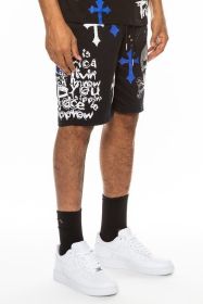 Weiv Mens Chrome Cross Skull Shorts (Color: BLACK BLUE, size: XL)