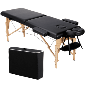 84'' 2 Sections Adjustable Folding Massage Bed, Black (Color: Black)