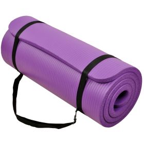 All-Purpose 1-Inch Extra Thick High Density Anti-Tear Exercise Yoga Mat with Carrying Strap (Color: Purple)