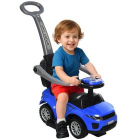 2 In 1 Kid Ride on Push Car Stroller Sliding Ride on Car with Horn Music Light Function Secure Bar Ride on Toy for Boy Girl Toddlers 1-3 Years Ol (Option: Blue)