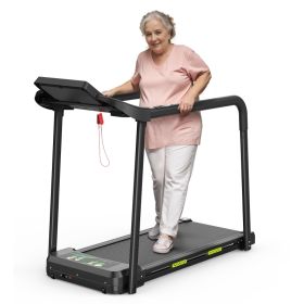 Walking Pad Treadmill For Senior, Foldable Exercise Treadmill With Stable And Safe Structural Design, Large LED Display For Elderly, Long Handrai (Option: Black)