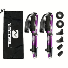 Five Section Folding Trekking Cane For Hiking And Walking - Lightweight 7075 Aluminum, Strong And Durable Outer Lock And High-density EVA Grip, M (Option: Purple)