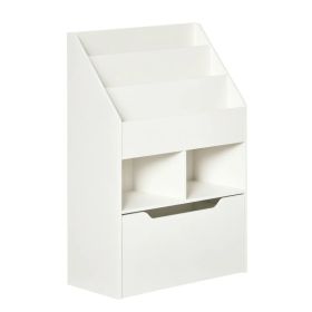 Kids Bookcase Multi-Shelf Rack Organizer with Storage Drawer for Books for Reading Nook, Classroom, Bedroom, Playroom, White (Option: White)
