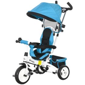 6 in 1 Toddler Tricycle Stroller with Basket, Canopy, 5-point Safety Harness, for 12-60 Months, Blue (Option: Blue)