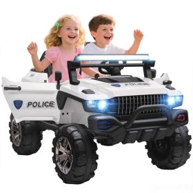 Kids Ride-On Car 12V RC 2-Seater Police Truck Electric Car For Kids with Full LED Lights, MP3, Parental Remote Control (White) (Option: White)