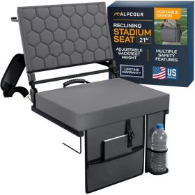 Alpcour Folding Reclining Stadium Seat With Back Support For Bleachers (Option: Grey-21Wide)