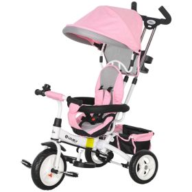 6 in 1 Toddler Tricycle Stroller with Basket, Canopy, 5-point Safety Harness, for 12-60 Months, Pink (Option: Pink)