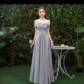 Bridesmaid Long Gray Bridesmaid Sisters Wedding Slimming Off-shoulder Banquet Dress (Option: Gray E-2XL)