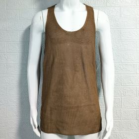 Men's Summer Loose Sleeveless Knitted Vest (Option: Brown-3XL)